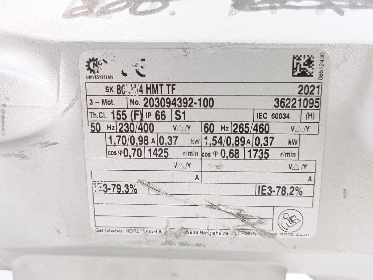 NORD Drivesystems 80LH/4HMT TF Motor with: 1SMI50AZH-IEC80-80LH/4, i-50,00