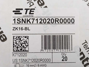 AMP / TE Connectivity 1SNK712020R0000  ZK16-BL PI-Spring Clamp Blue. Batch 20 pcs