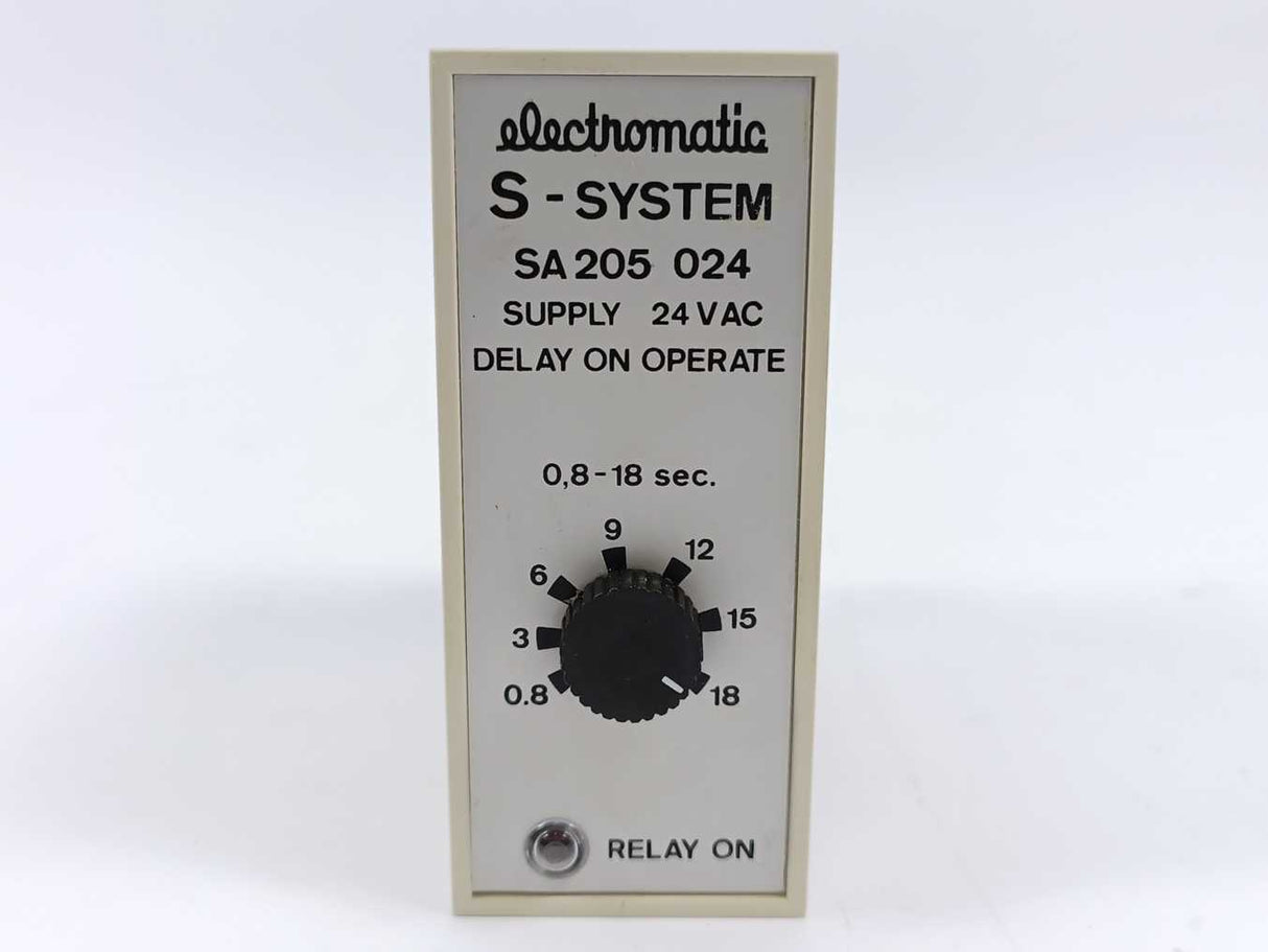 Electromatic SA 205 024 0,8-18 sec. 24 VAC Relay. Delay on Operate