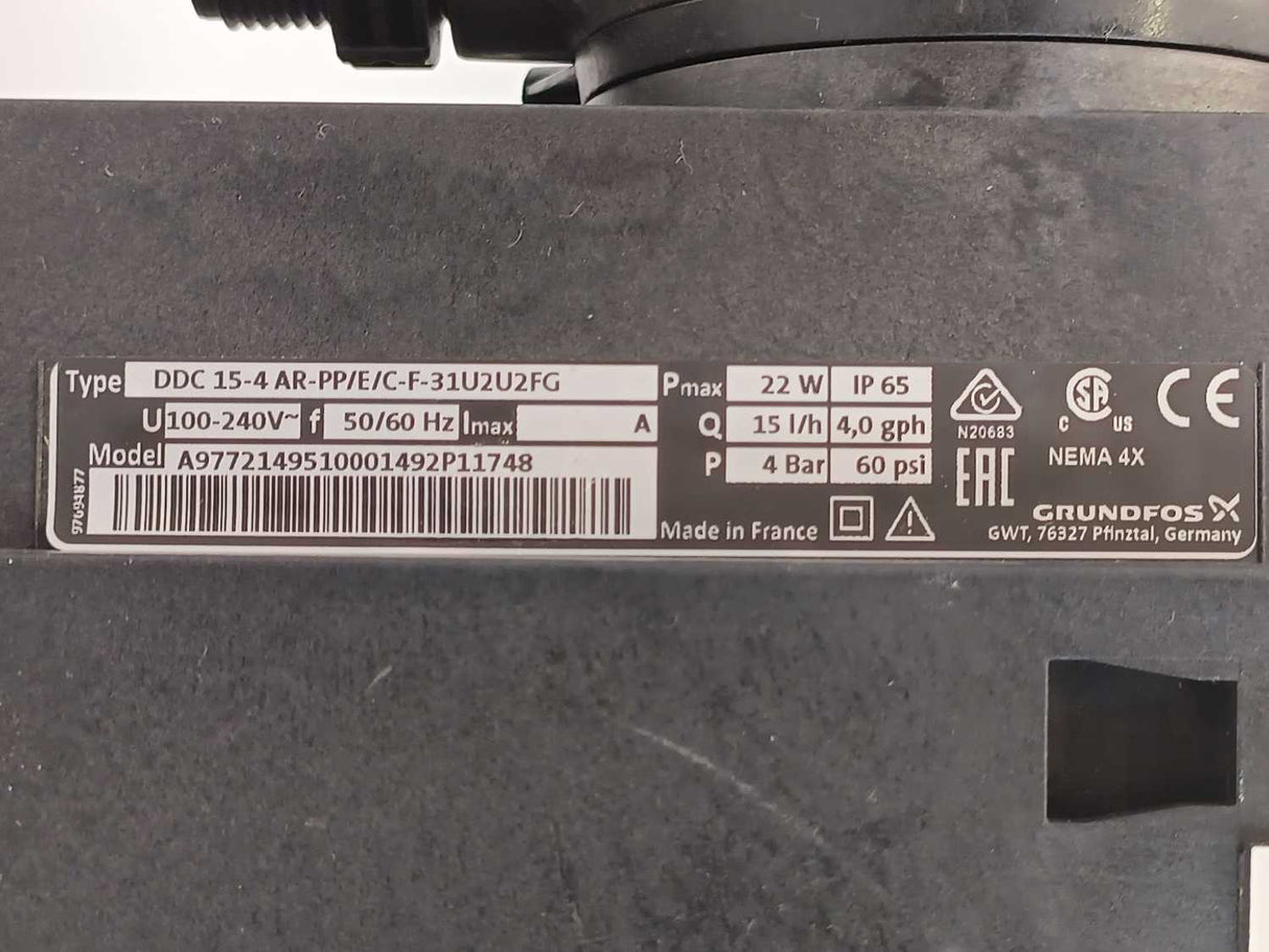 Grundfoss DDC 15-4 AR-PP/E/C-F-31U2U2FG SMART Digital Diaphragm Dosing Pump