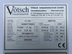 VOTSCH 56607726 VT 7021 Air-cooled Temperature Test Chamber Tested to -32°C