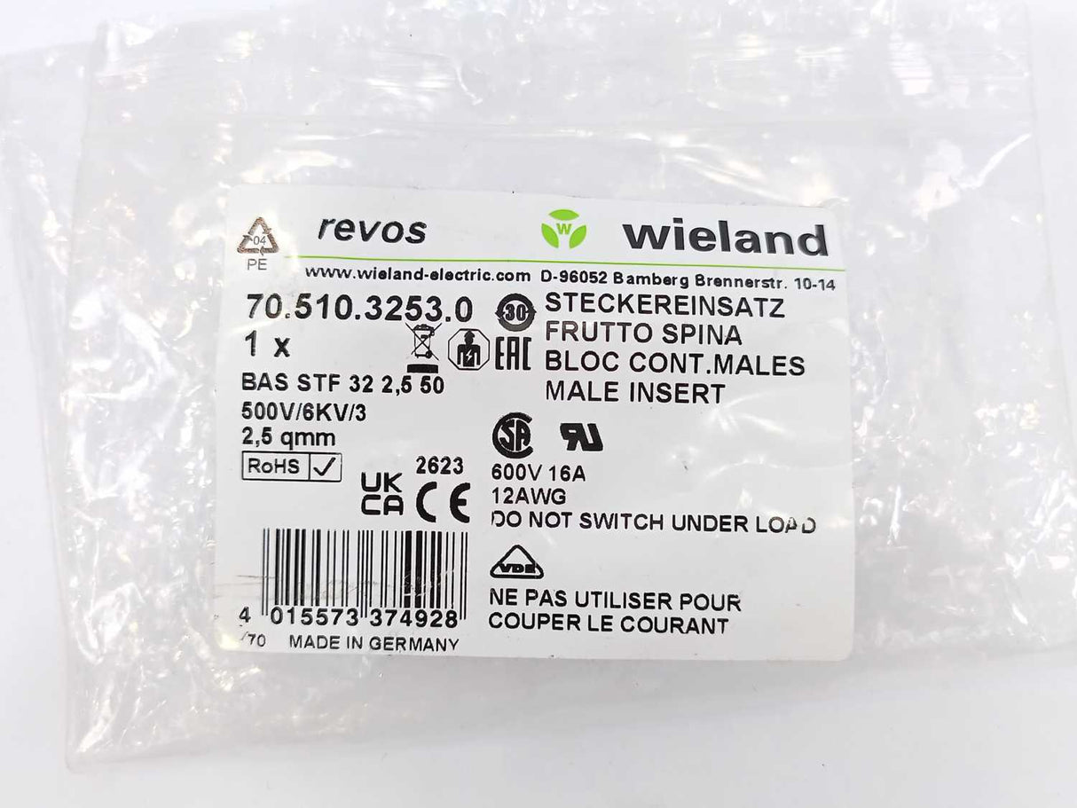 Wieland 70.510.3253.0 Male Plug Instert 2 Ppcs. Batch