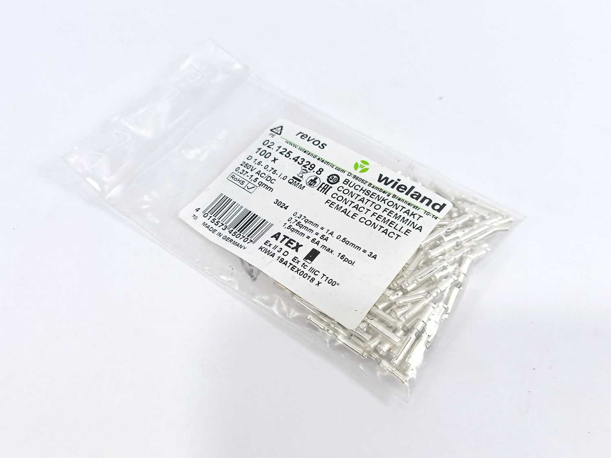 Wieland 02.125.4329.8 Pin Femanle Contacts 100 Pcs. Batch