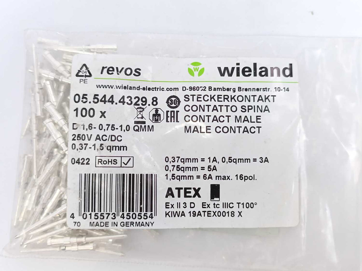 Wieland 05.544.4329.8 Pin Male Contact 100 Pcs. Batch