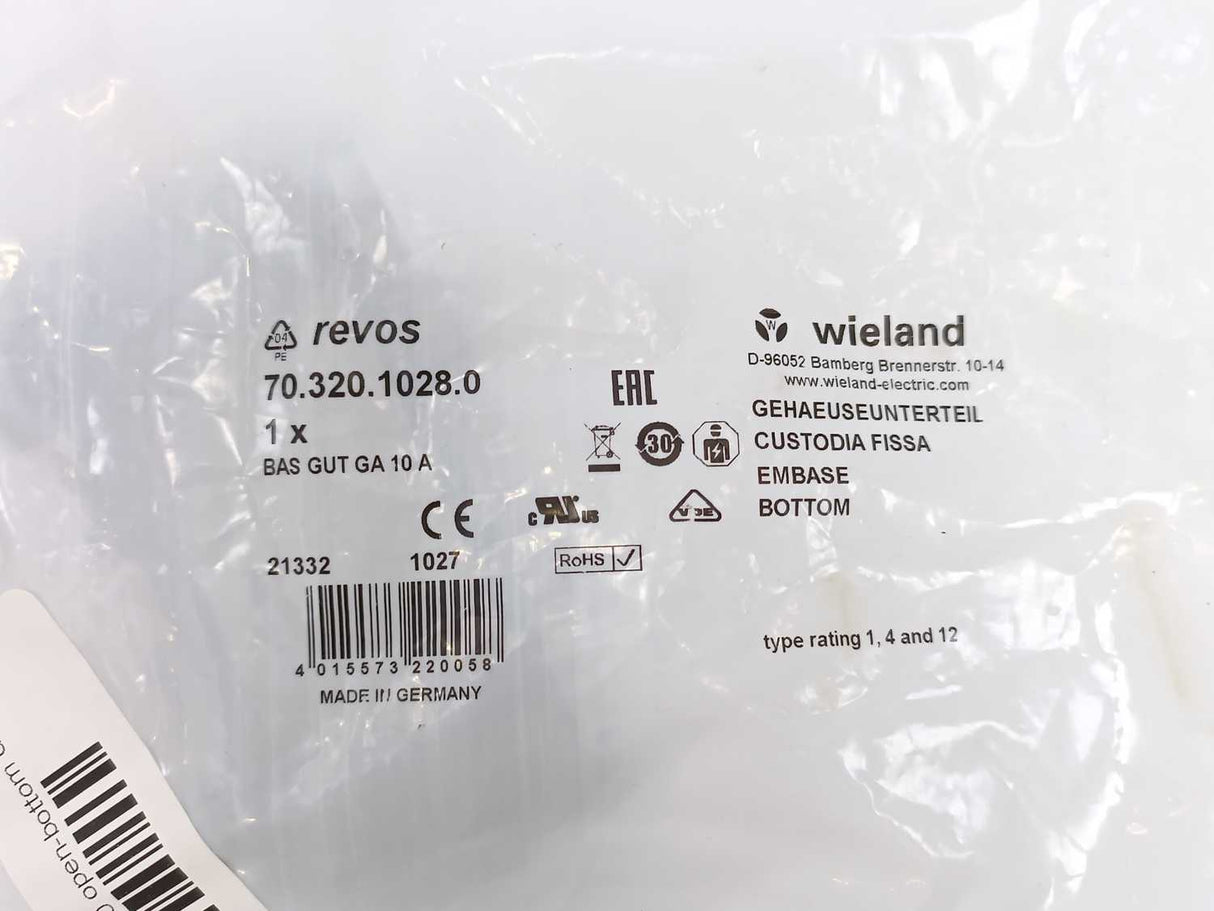 Wieland 70.320.1028.0 10 Pin + PE Housing Base 3 Pcs. Batch