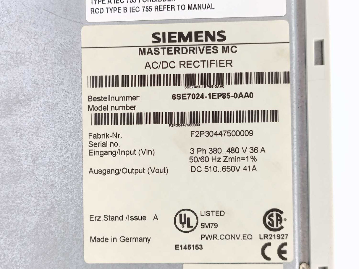 Siemens 6SE7024-1EP85-0AA0 AC/DC Rectifier