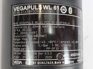 Vega PSWL61.XXBYDDKAX VEGAPULS WL 61 Radar Sensor for Level Measurement 4-20mA