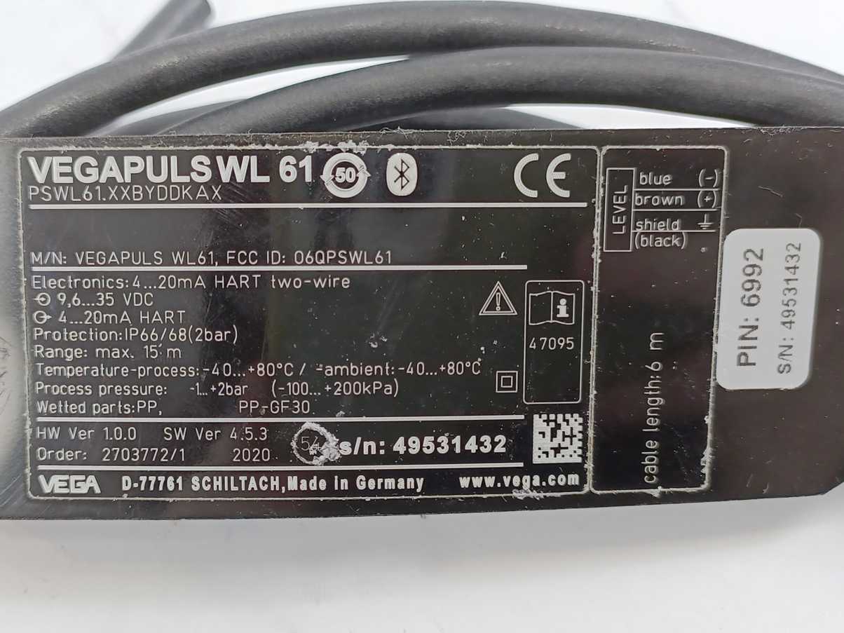 Vega PSWL61.XXBYDDKAX VEGAPULS WL 61 Radar Sensor for Level Measurement 4-20mA