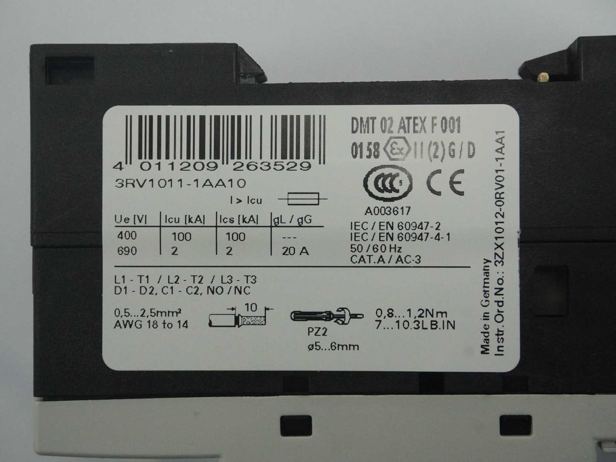 Siemens 3RV1011-1AA10 3RV1011-1AA10 Circuit Breaker 1.1-1.6A