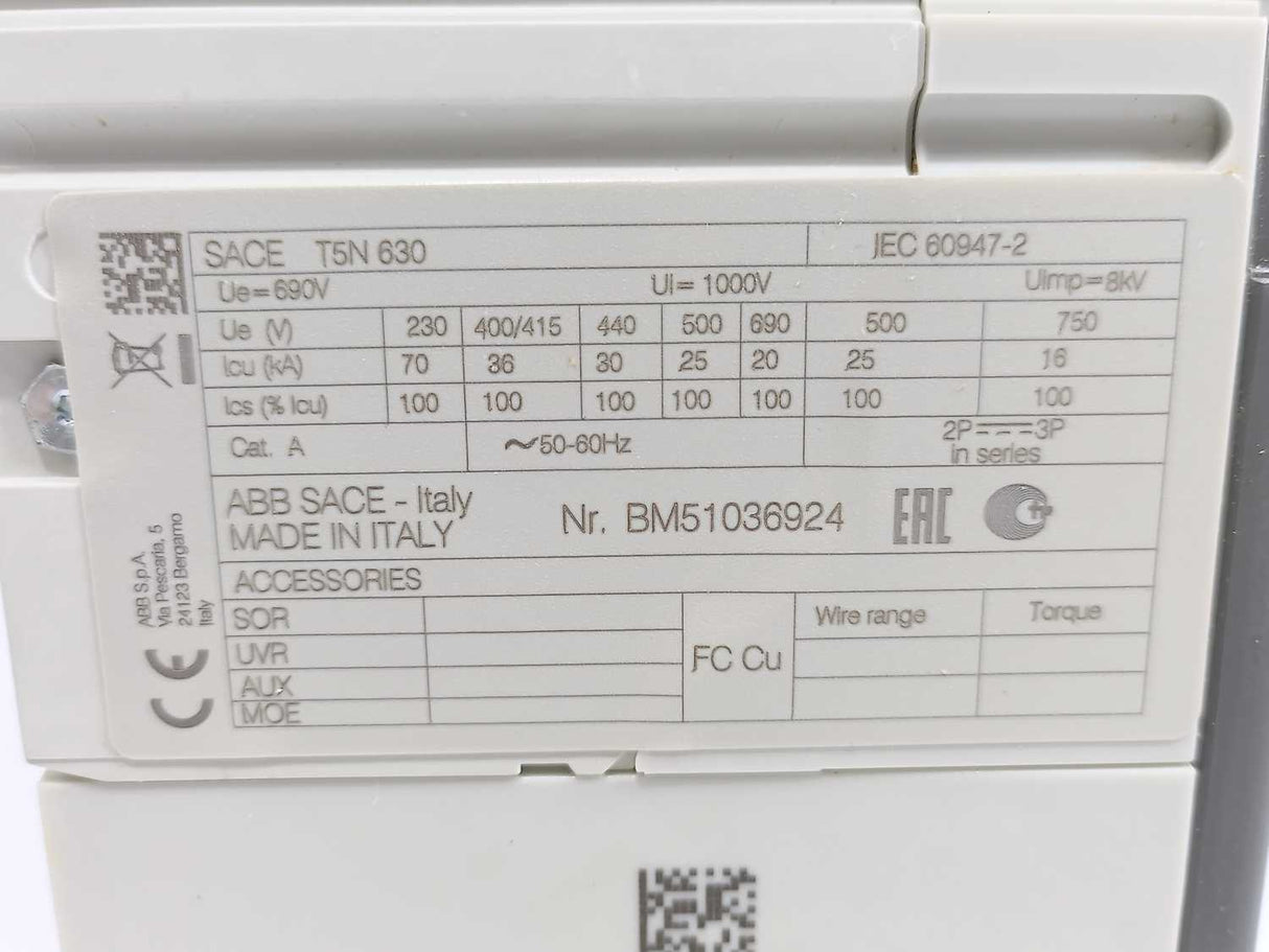 ABB 1SDA054400R1 T5N 630 PR221DS-LS/I Circuit Breaker