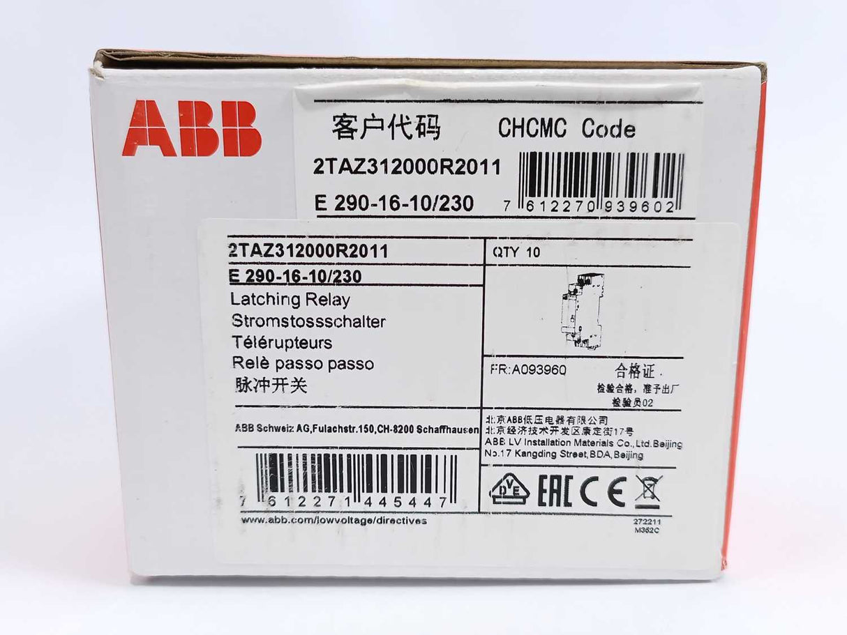ABB 2TAZ312000R2011 E290-16-10/230 Electromechanical Latching Relay, Batch of 10