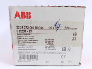 ABB 2CDS 272 001 R0044 S202M-C4 Miniature Circuit Breaker, Batch of 4 pcs.