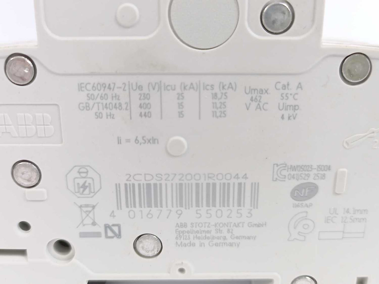ABB 2CDS 272 001 R0044 S202M-C4 Miniature Circuit Breaker, Batch of 4 pcs.
