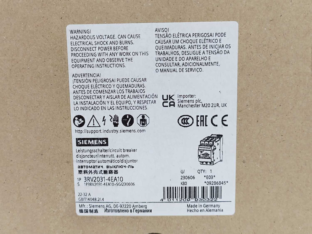 Siemens 3RV2031-4EA10 Circuit Breaker for Motor Protection. 22-32A