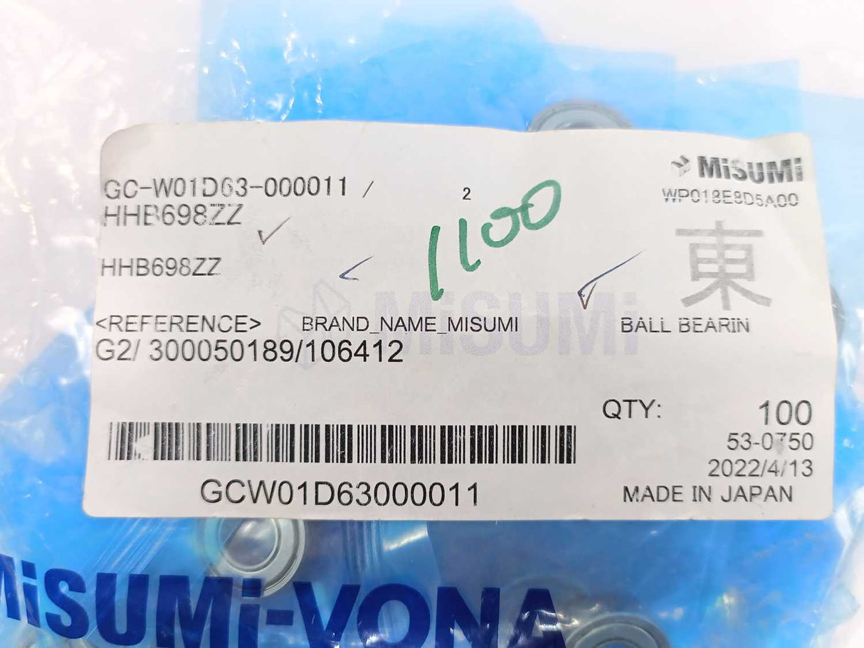 Misumi HHB698ZZ Deep Groove Ball Bearings Batch 34pcs.