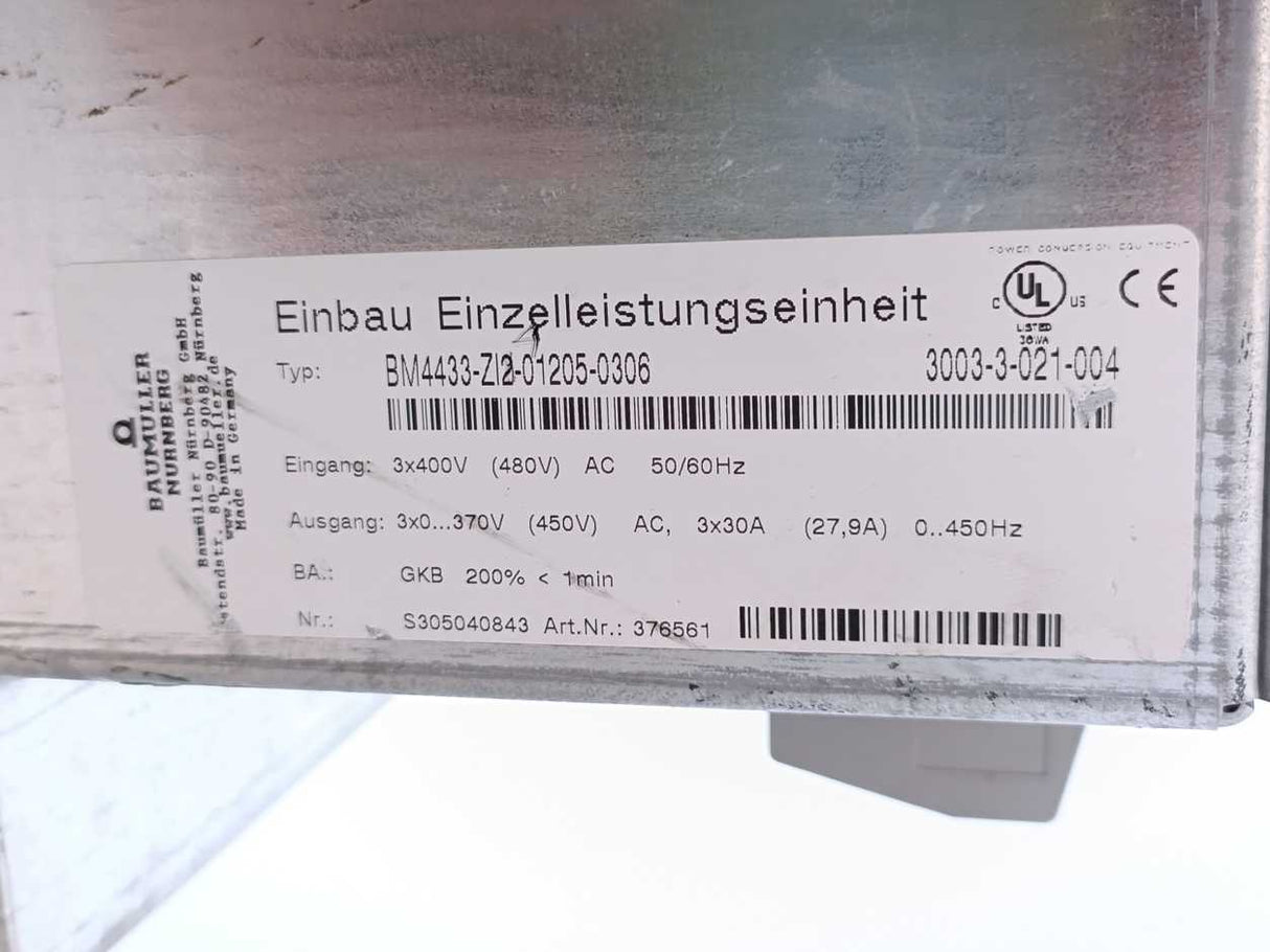 Baumüller BM4433-ZI2-01205-0306 Servo Drive w/ BM4XXX-XXX-X12XX-0306 Gr. 2-7