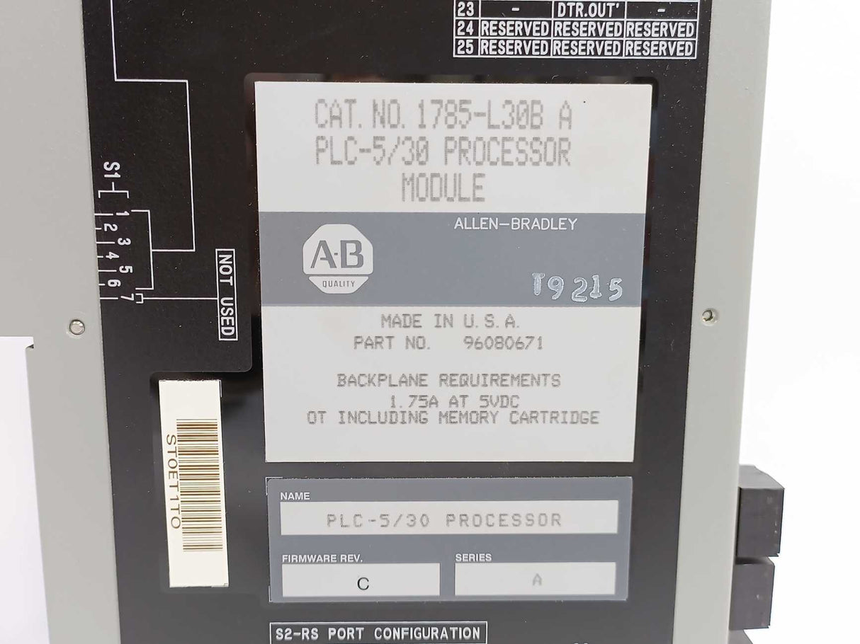 AB 1785-L30B Ser. A Rev. C PLC - 5/30 Processor w/ 1785-ENET
