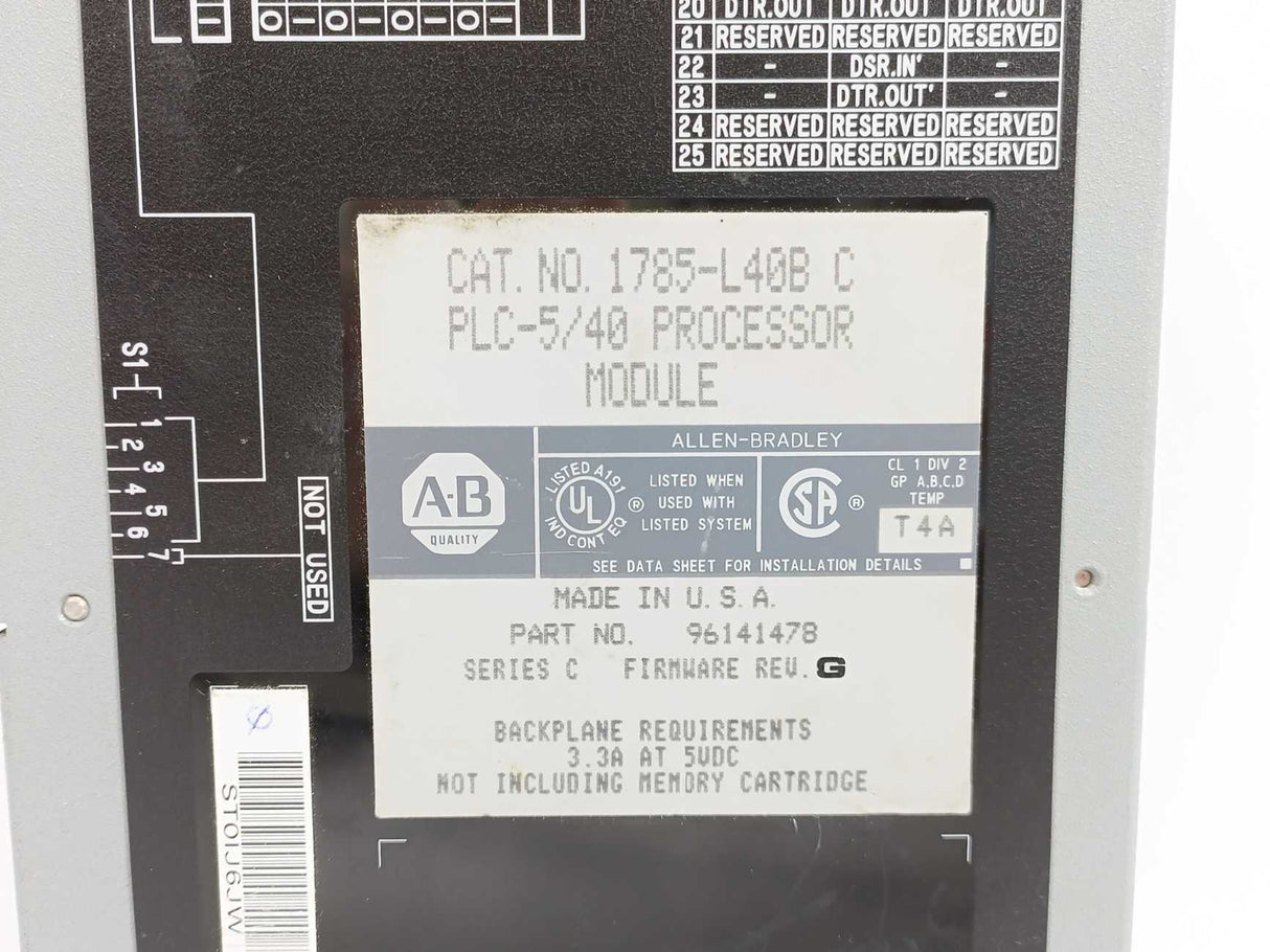 AB 1785-L40B Ser. C Firmware Rev. G PLC-5/40 Processor Module