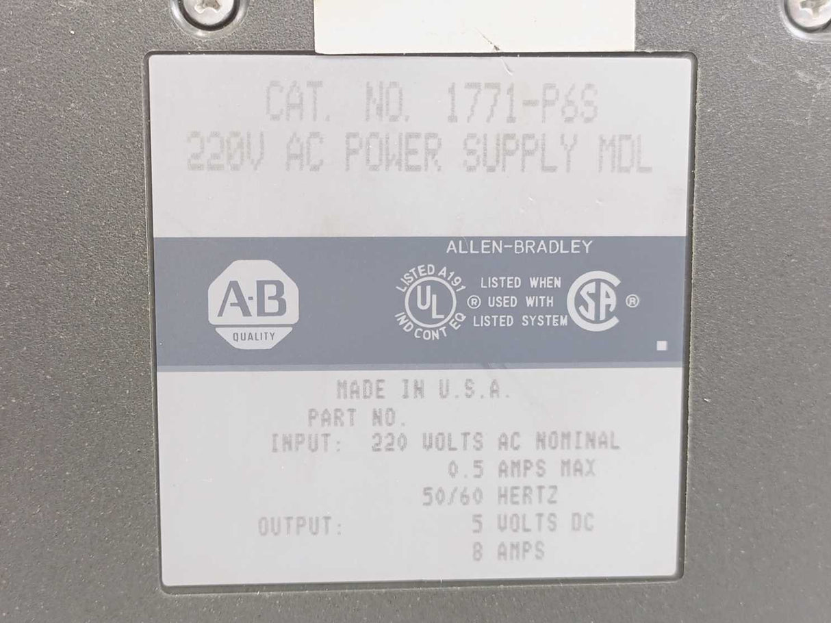 AB 1771-P6S 220V AC Power Supply MDL