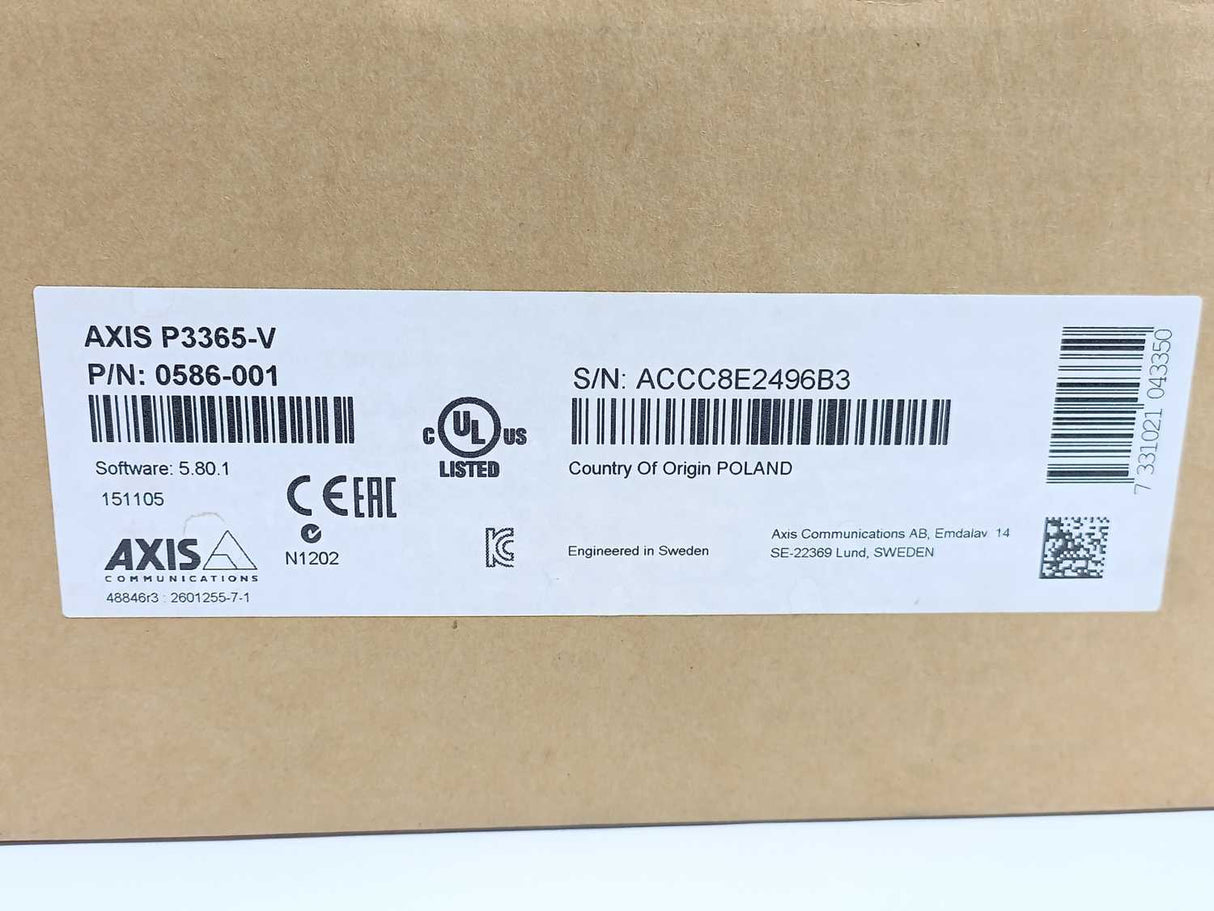 Axis Communications 0586-001 AXIS P3365-V Fixed Dome Network Camera