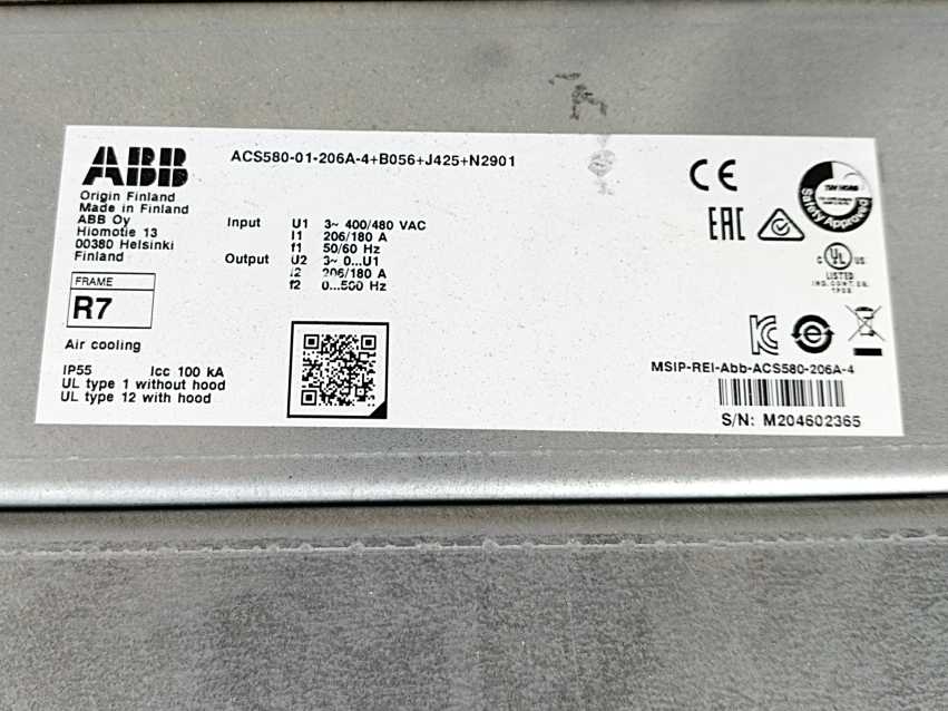 ABB ACS580-01-206A-4+B056+J425+N2901 Drives