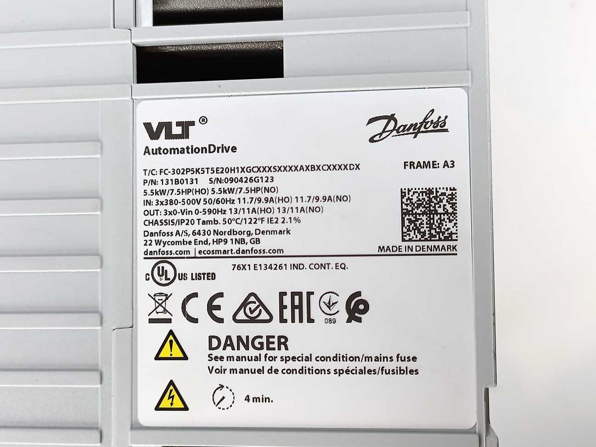 Danfoss FC-302P5K5T5E20H1XGCXXXSX 131B0131 Frequency Converter 5,5kW