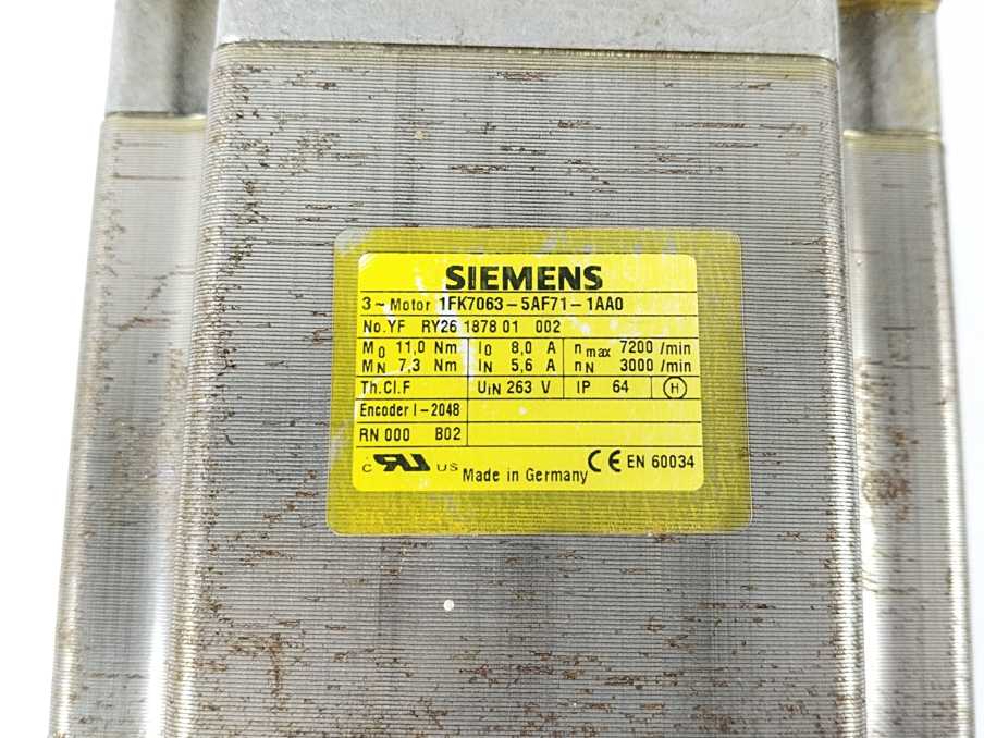 Siemens 1FK7063-5AF71-1AA0 SIMOTICS S Servo Motor 2.29kW
