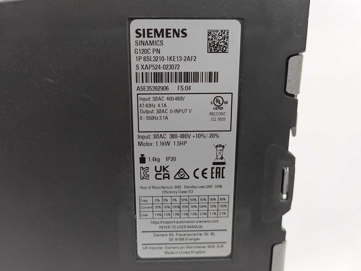 Siemens 6SL3210-1KE13-2AF2 Sinamics G120C PN Frequency Converter