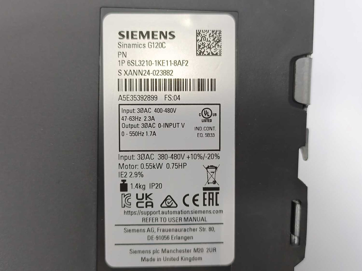 Siemens 6SL3210-1KE11-8AF2 Sinamics G120C PN 0.55kW Frequency Converter