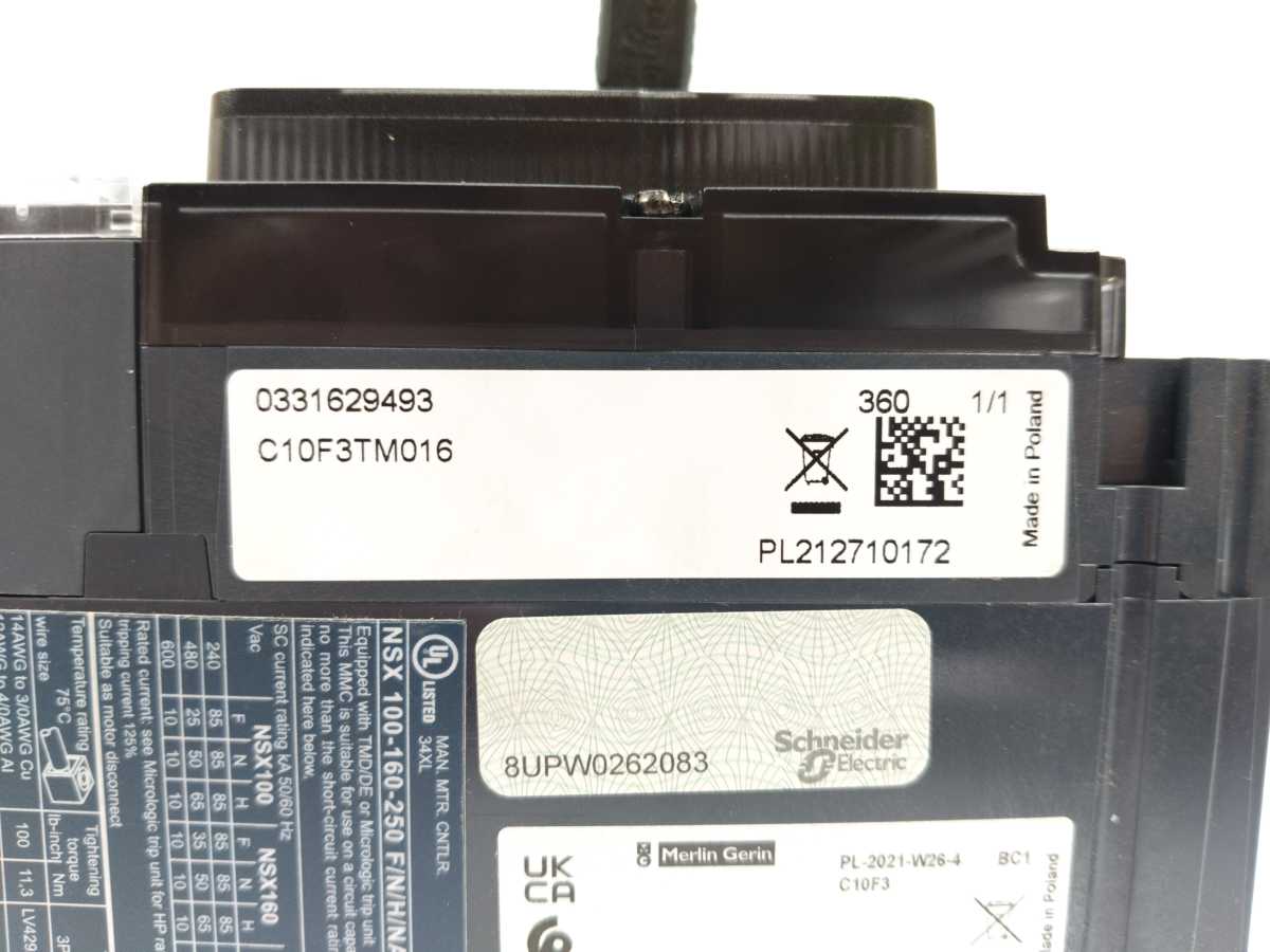 Schneider Electric C10F3TM016 Circuit Breaker, ComPacT NSX100F, 36kA/415VAC