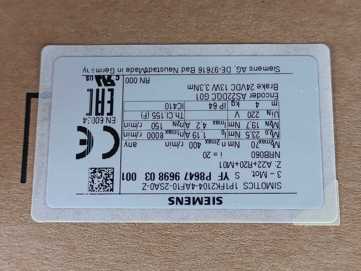 Siemens 1FK2104-4AF10-2SA0-Z Electric Motor-Inverter Duty i:20
