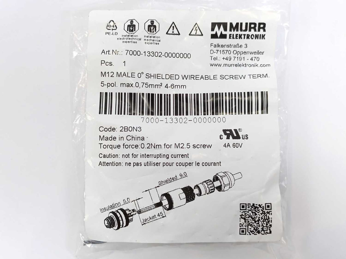 MURR Elektronik 7000-13302-0000000 M12 Male 0° A-cod. Screw Terminal