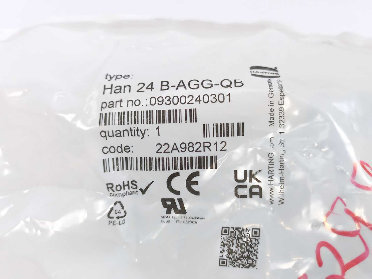 Harting 09300240301 HAN 24 B-AGG-QB Bulkhead Power Connector