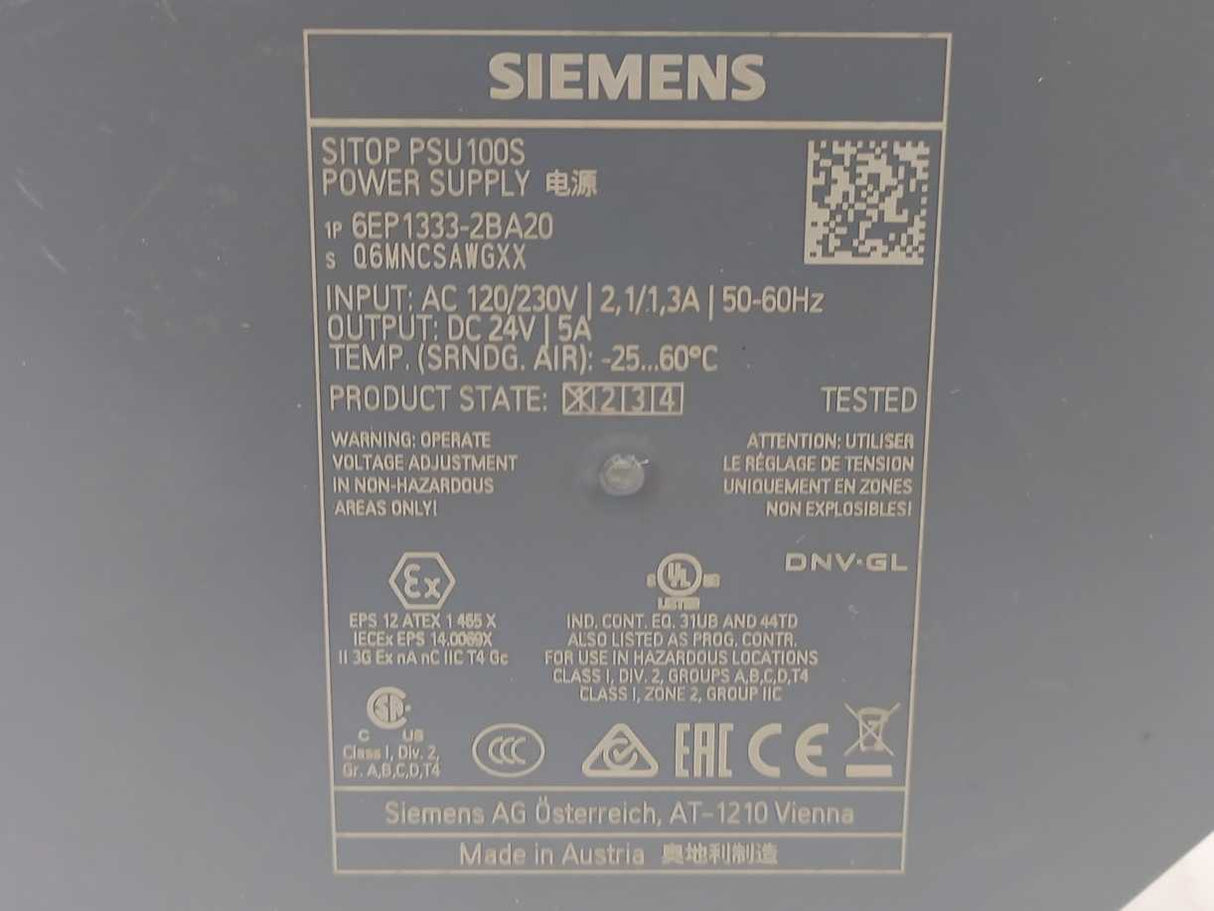 Siemens 6EP1333-2BA20 DC 24V/5A Power Supply