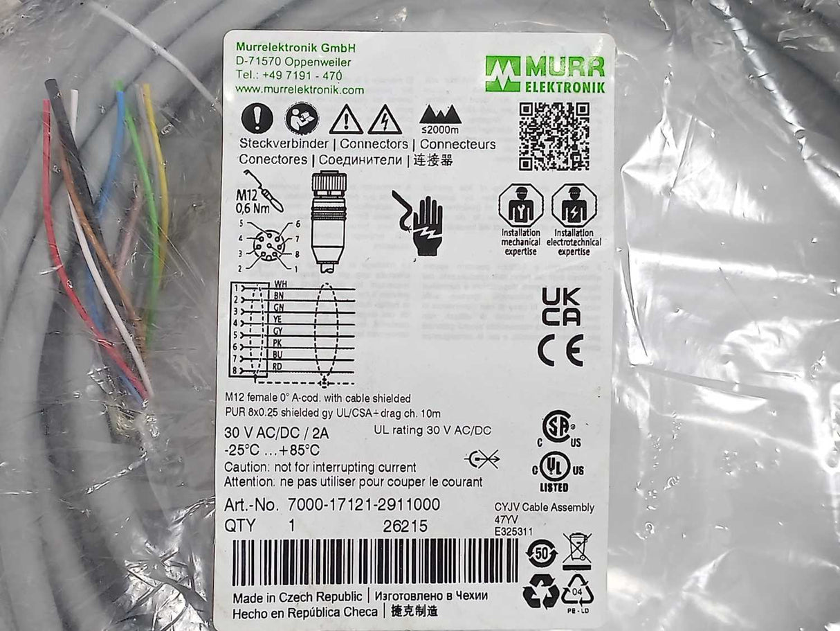 MURR Elektronik 7000-17121-2911000 M12 female 0° A-cod. with Cable Shielded 10m