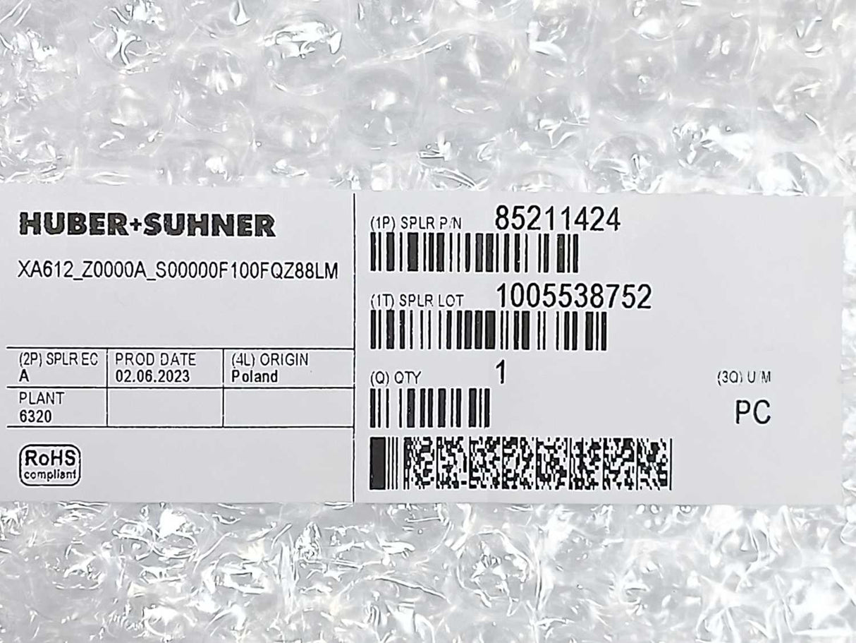 Huber+Suhner 85211424 MASTERLINE Fiber Optic Cable Assembly 62.5/125 µm, 1 m.