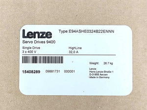 LENZE E94ASHE0324B22ENNN Servo Drive 9400 3x400V, HighLine 32.0 A E94ASHE0324