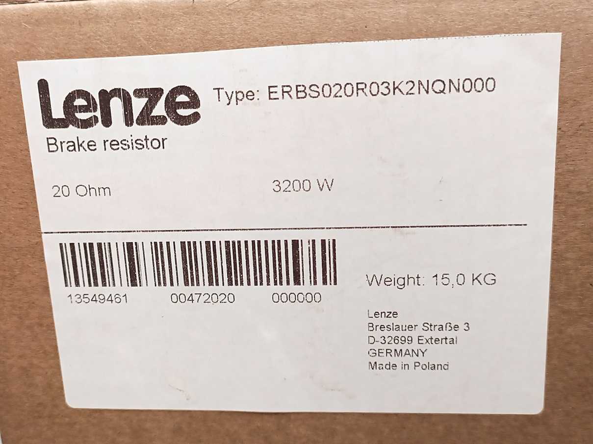 LENZE ERBS020R03K2NQN000 Brake Resistor 20 Ohm, 3200W