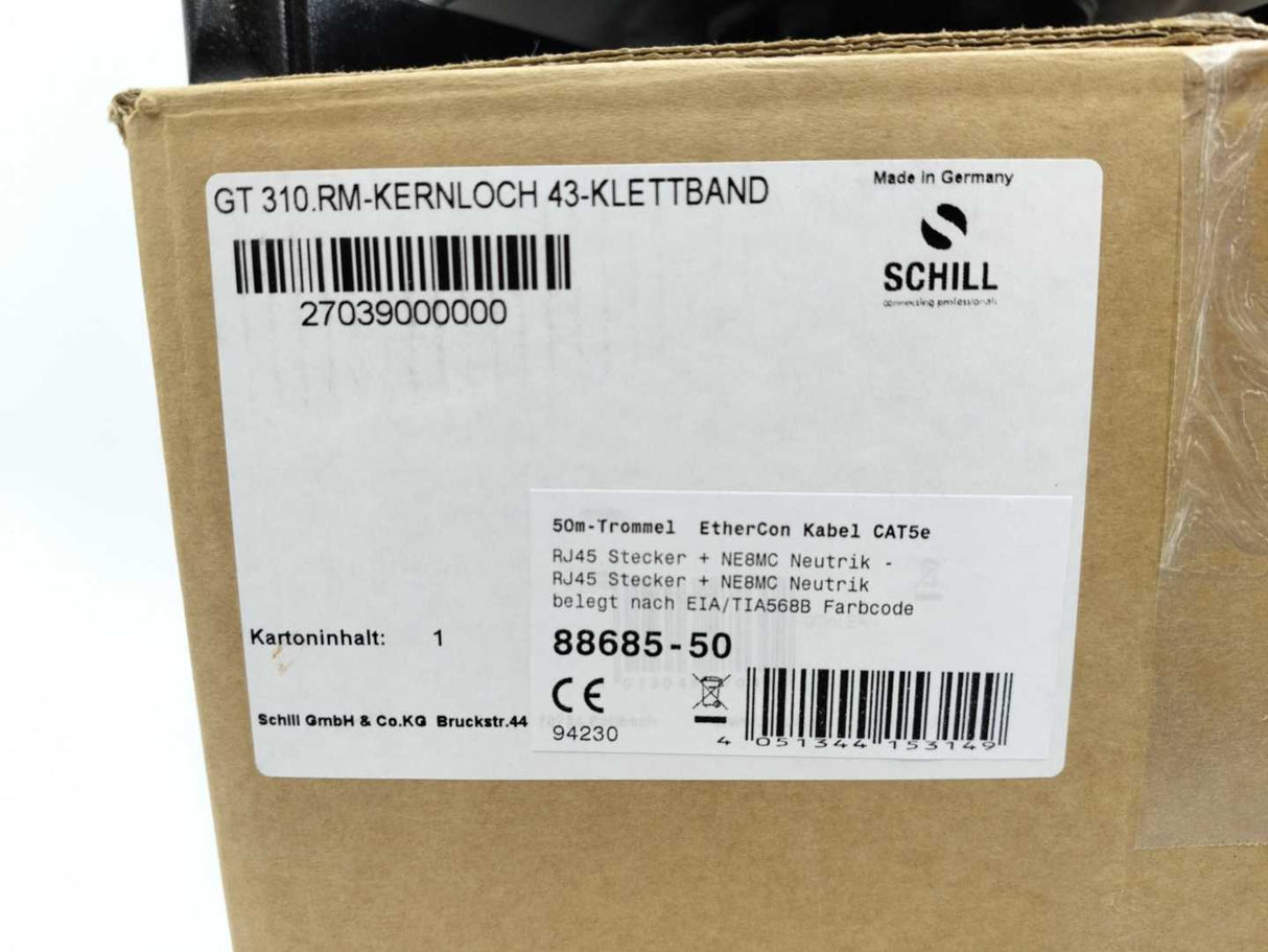 Schill 270 39 000 000 GT310.RM-KERNLOCH43-KLETTBAND, 50m Cable Drum EtherCon