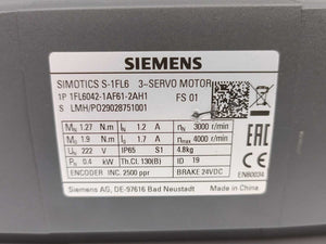 Siemens 1FL6042-1AF61-2AH1 SIMOTICS S-1FL6 3-SERVO MOTOR