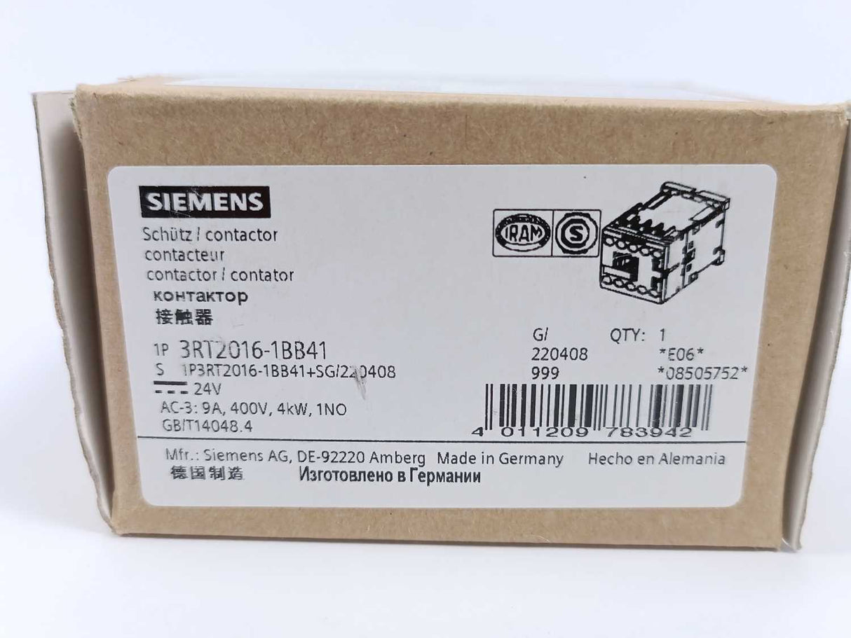 Siemens 3RT2016-1BB41 Power Contactor 9 A, 4 kW / 400 V