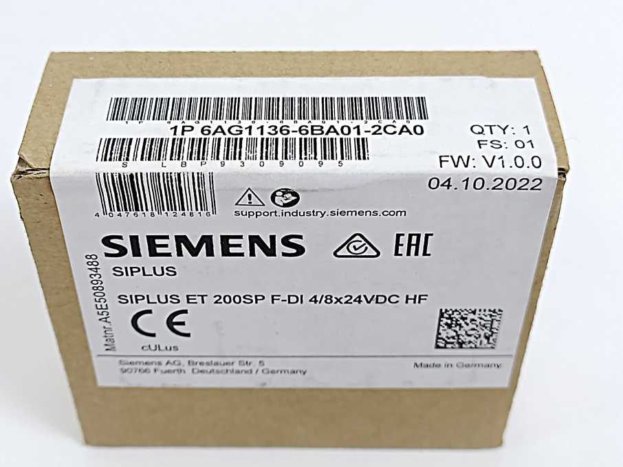 Siemens 6AG1136-6BA01-2CA0 SIPLUS ET 200SP F-DI 4/8x24VDC HF