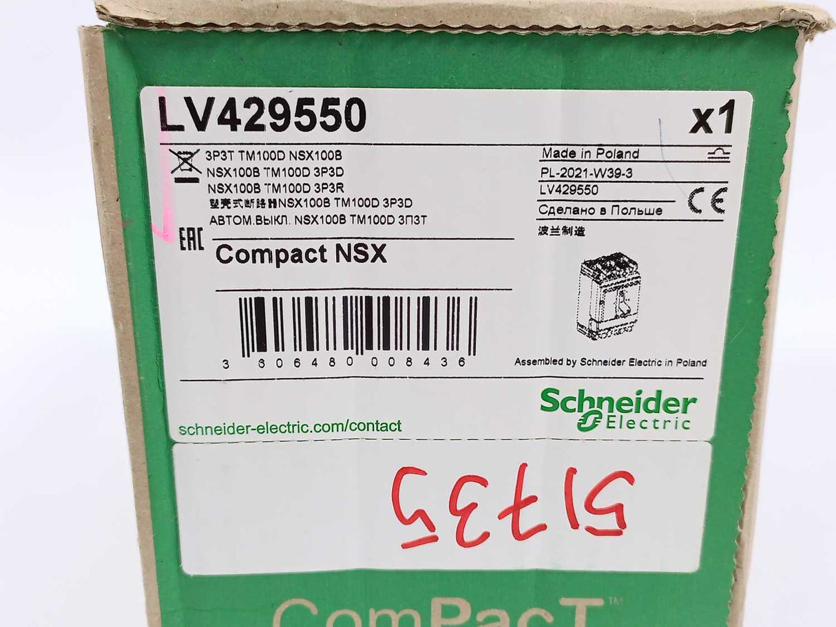 Schneider Electric LV429550 Compact NSX100B Circuit Breaker
