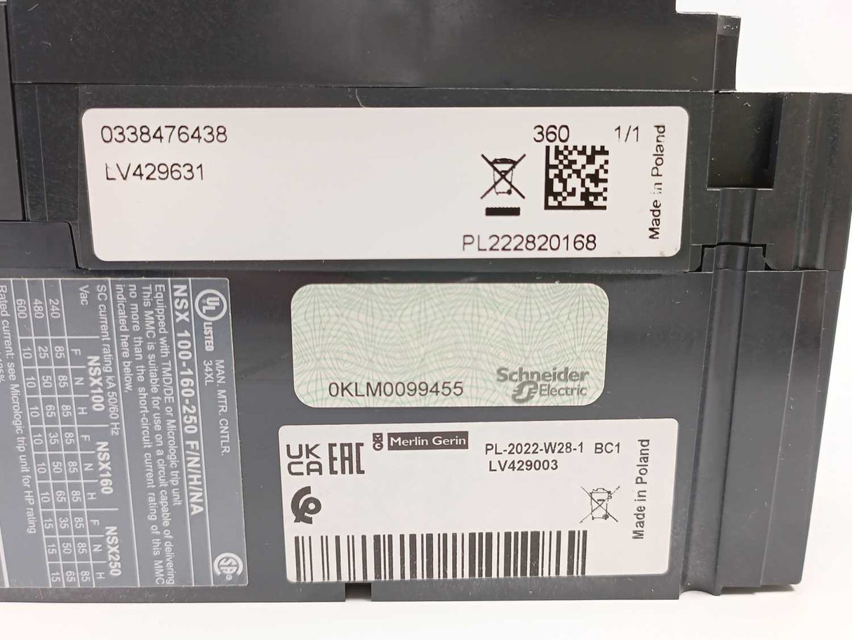 Schneider Electric LV429631 ComPact NSX100F + TM80D 3P3D Circuit Breaker