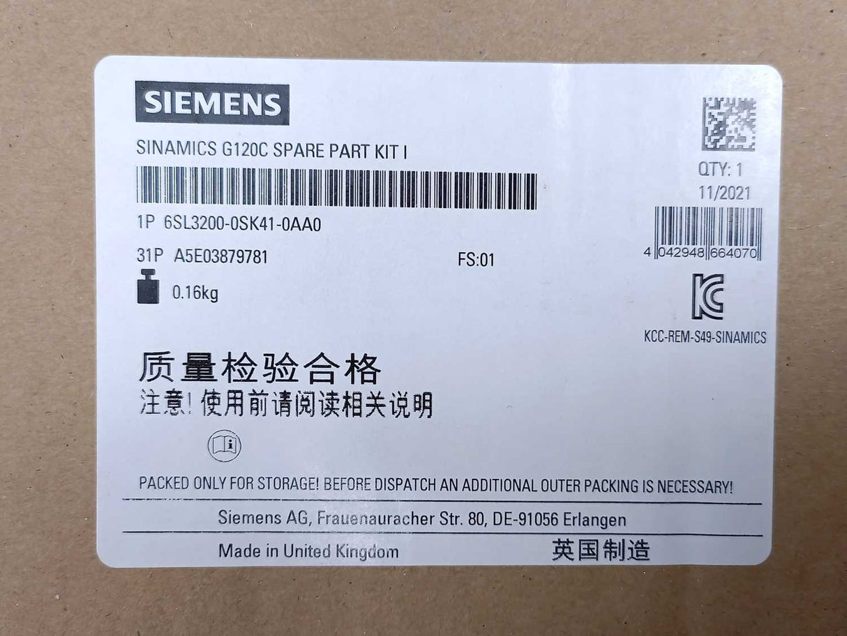 Siemens 6SL3200-0SK41-0AA0 SINAMICS G120C Replacement Part Kit