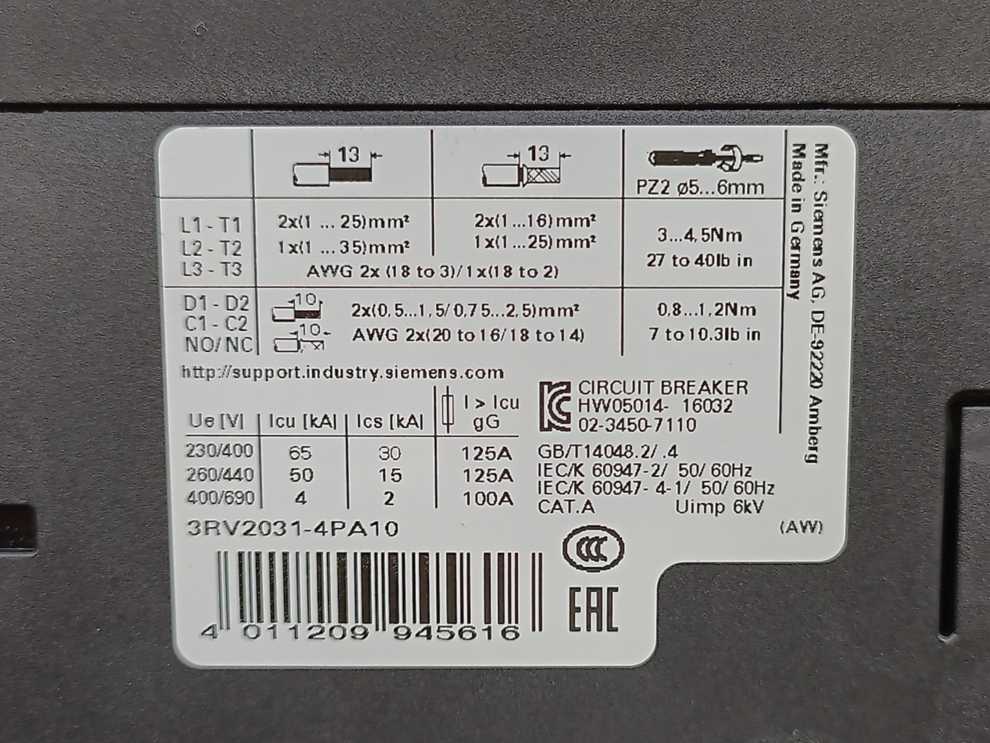 Siemens 3RV2031-4PA10 Circuit Breaker