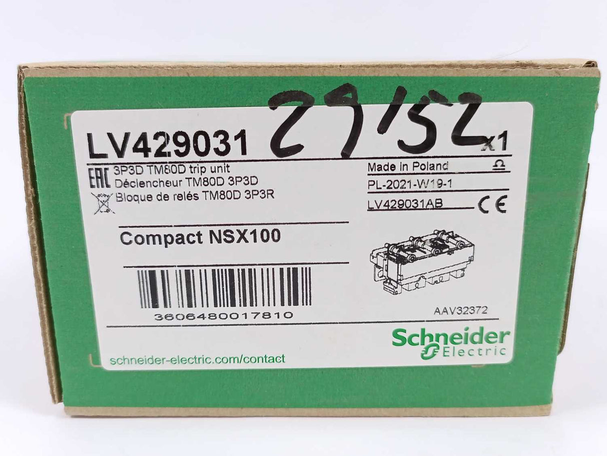Schneider Electric LV429031 Compact NSX100 TM80D Circuit Breaker