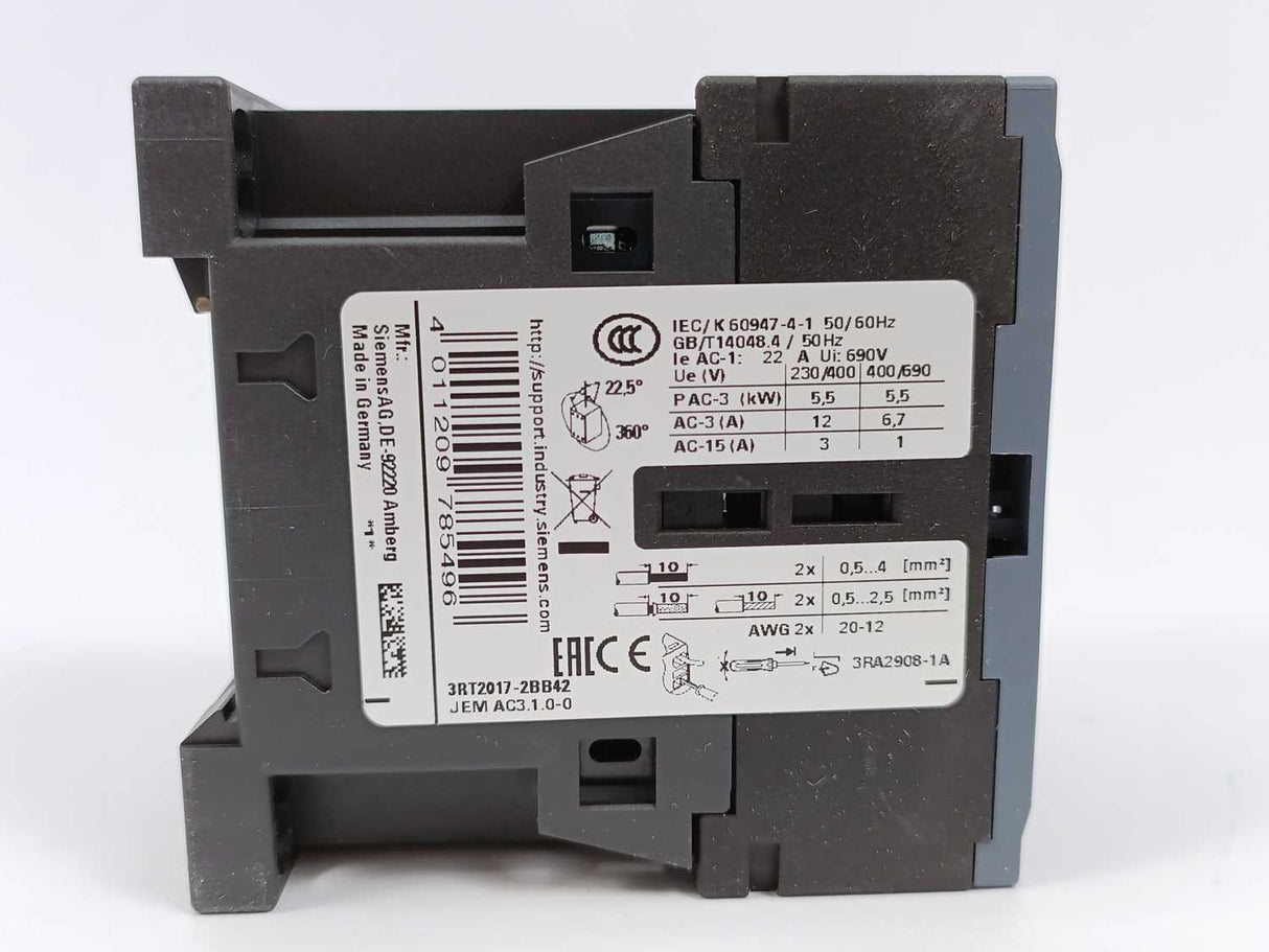 Siemens 3RT2017-2BB42 Power Contactor 24V Coil