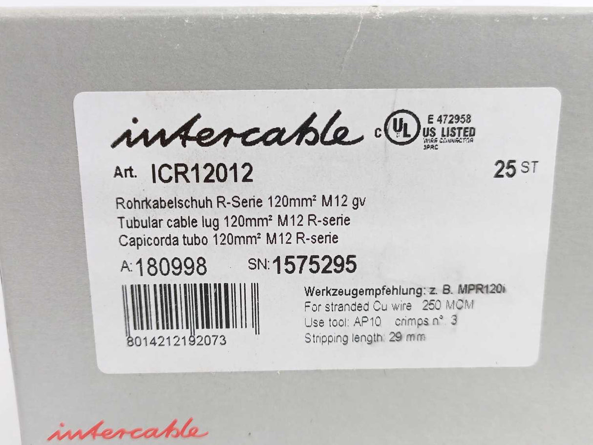 Intercable Danmark ICR12012 M12 R Tubular Cable Lug Batch 25 pcs.