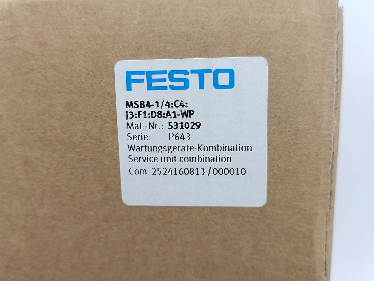 Festo 531029 MSB4-1/4:C4:J3:F1:D8:A1-WP Service Unit Combination MSB4